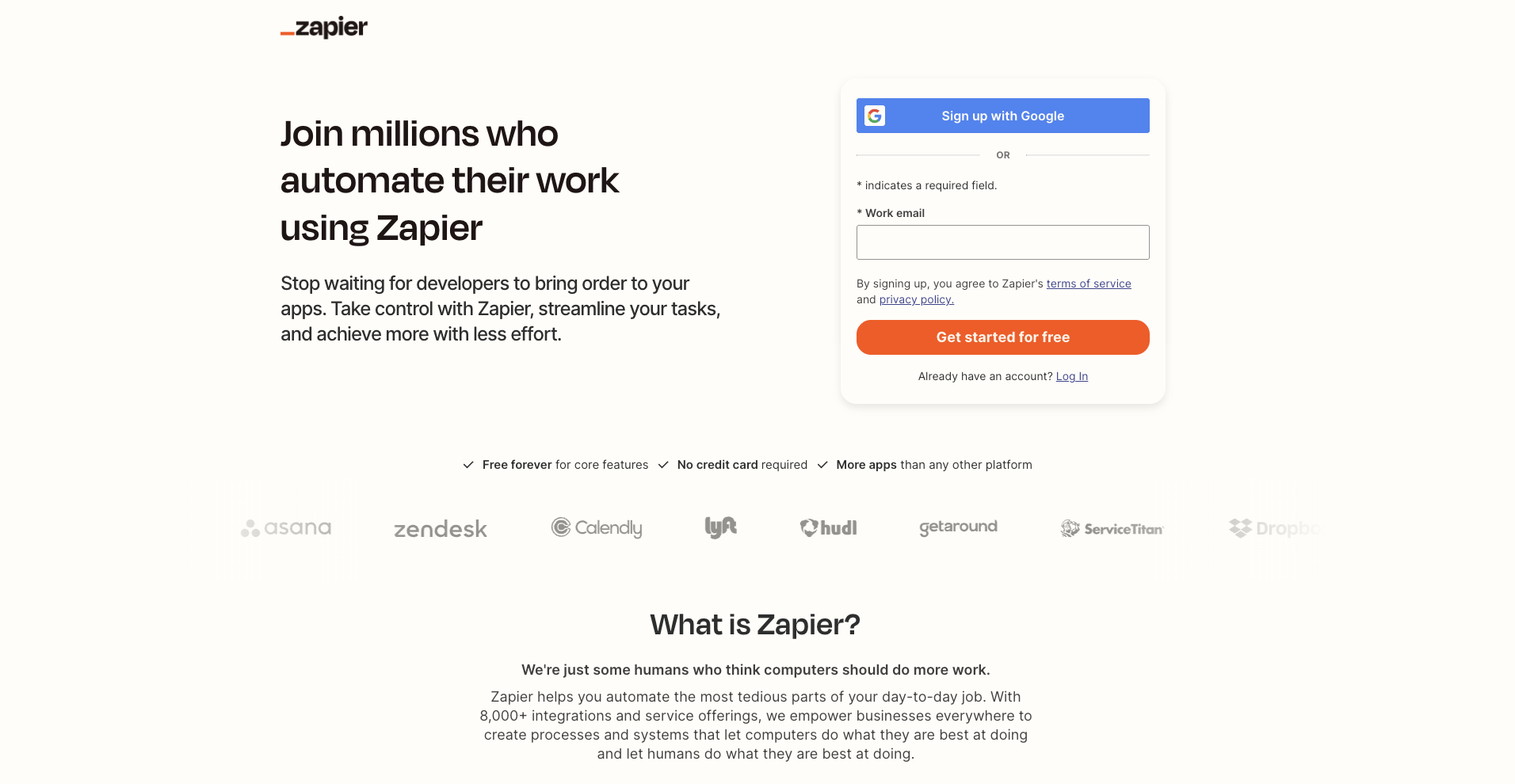 Zapier workflow builder connecting business apps into an automation