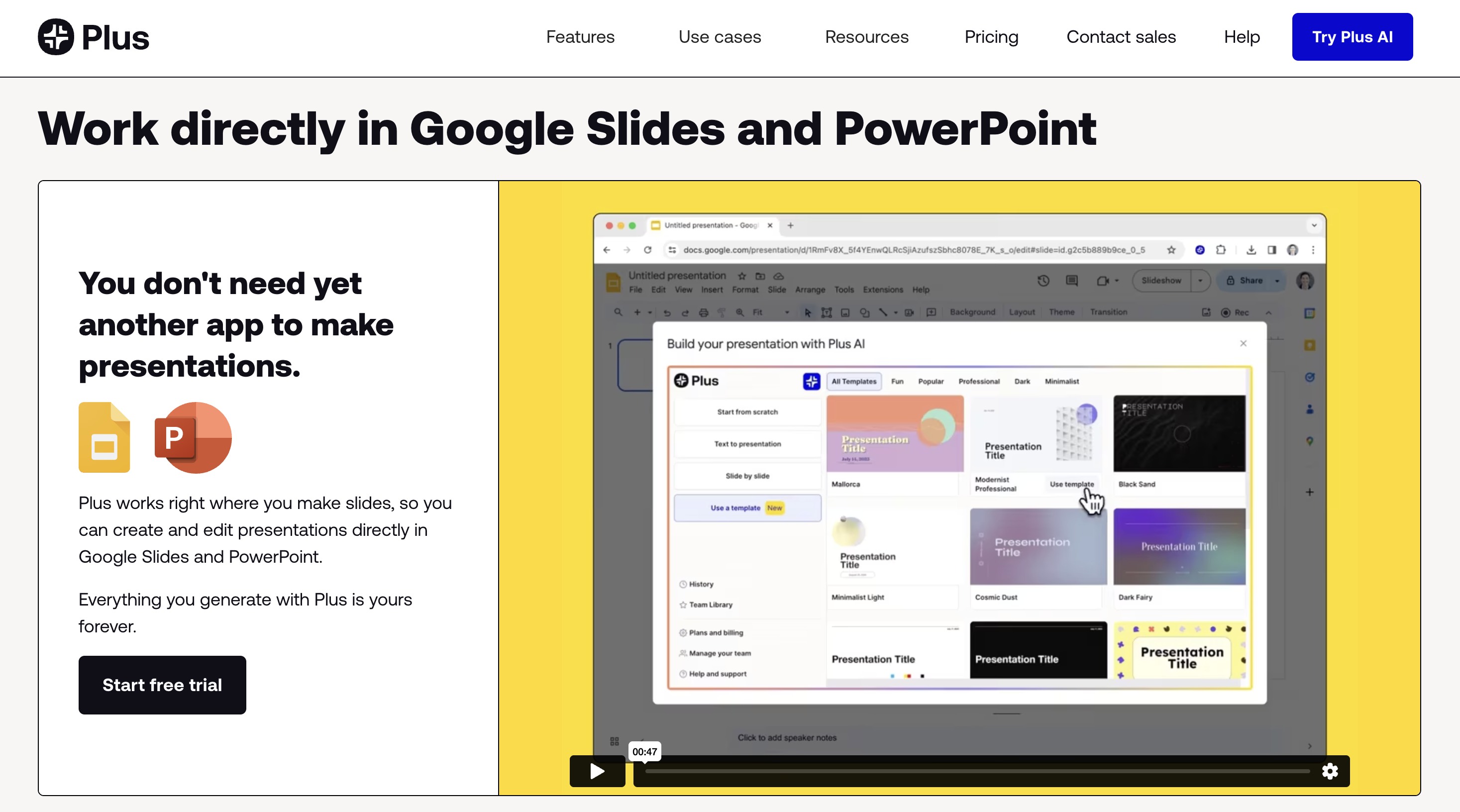 Plus AI generating slides inside Google Slides