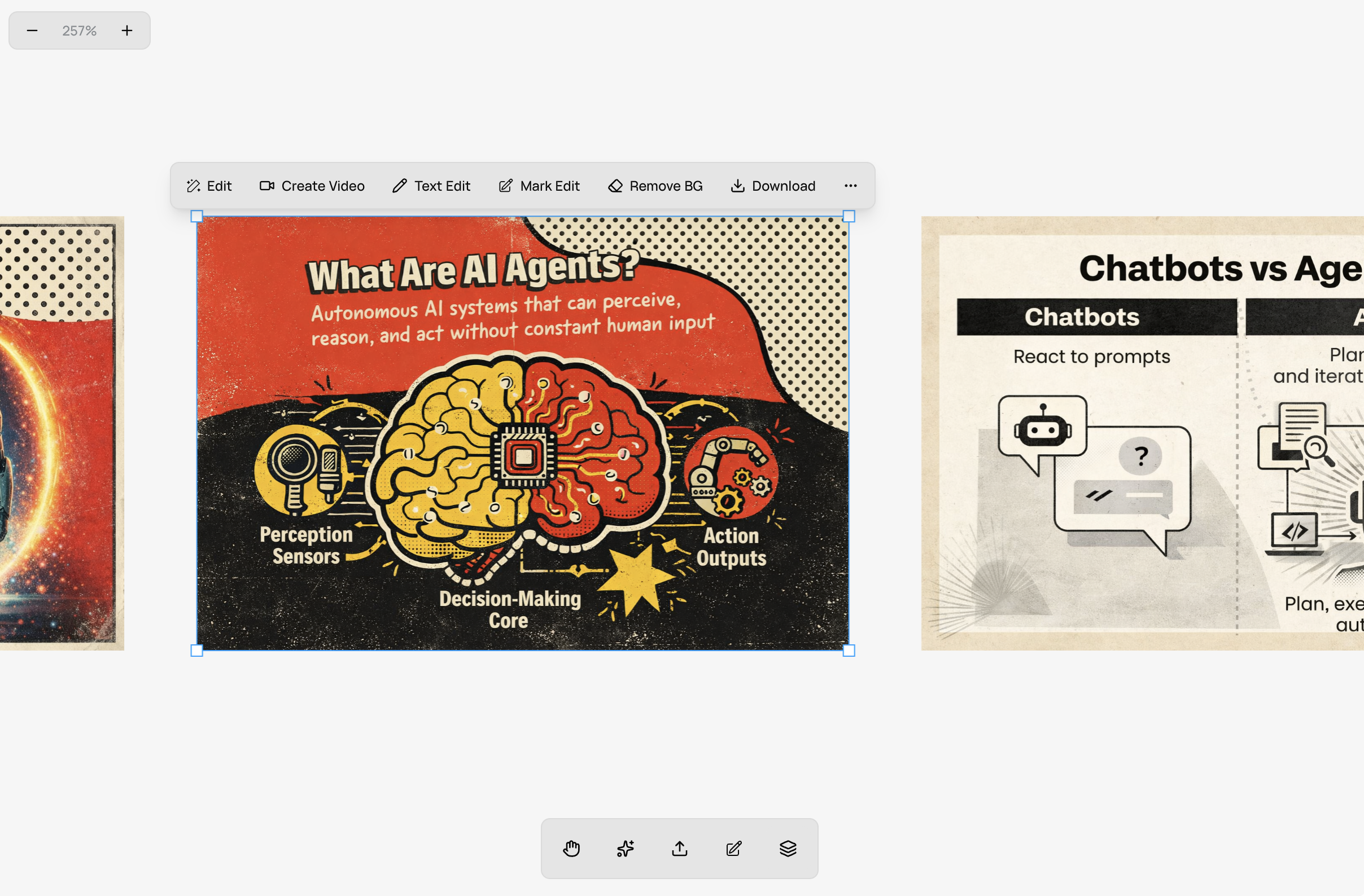 Runable 2.0 AI Canvas with images, carousels, and video assets in one workspace