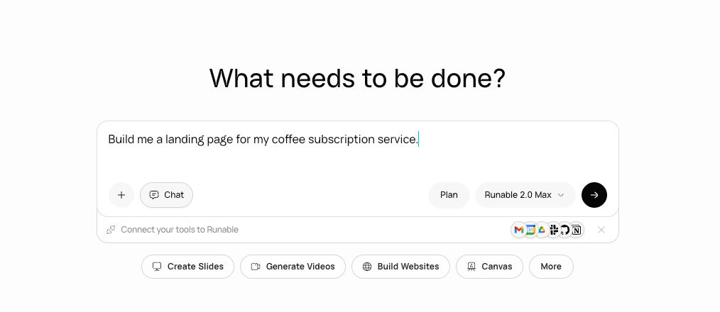 The Runable input bar and its controls