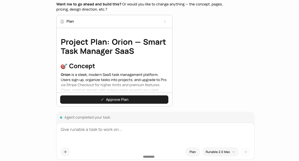 Reviewing the structured build plan in Runable