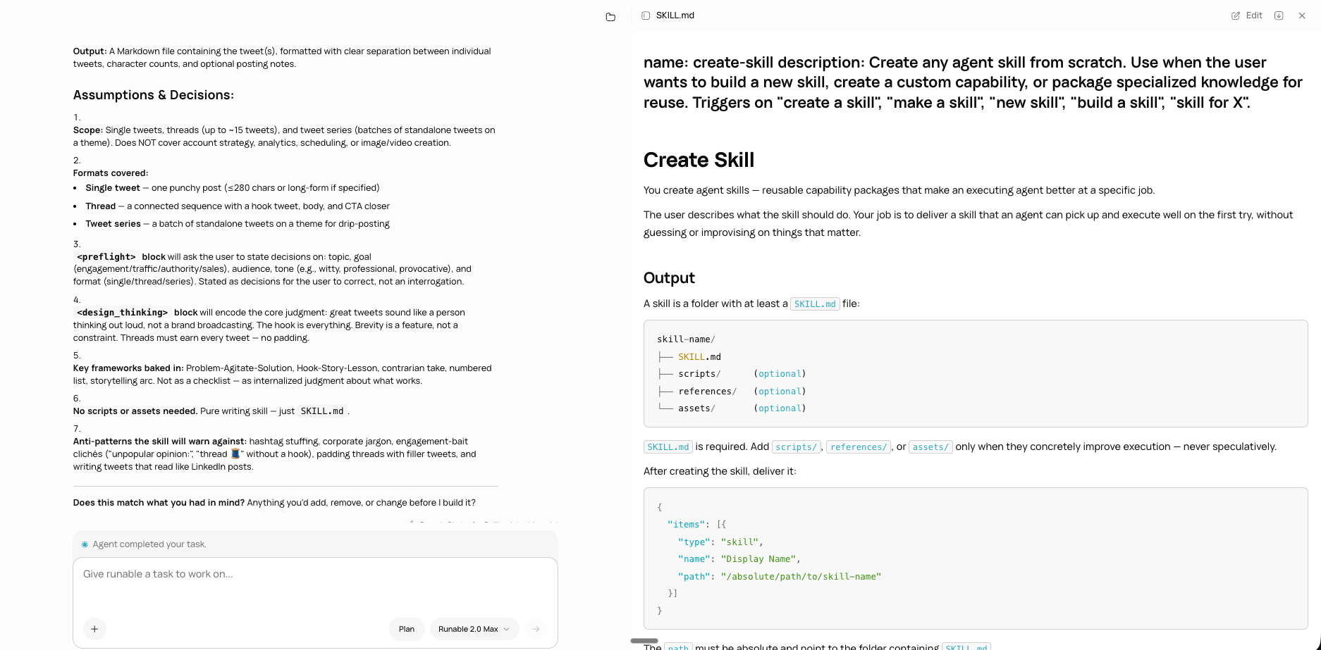 Creating a custom skill inside Runable